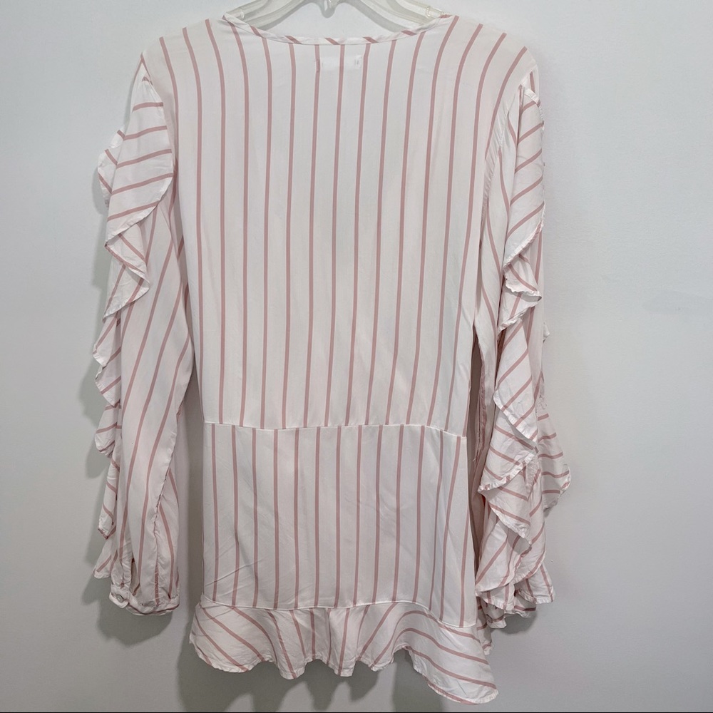 LEITH Ruffled Striped Long Sleeve Wrap Victorian Peasant Style Blouse - Picture 12 of 16